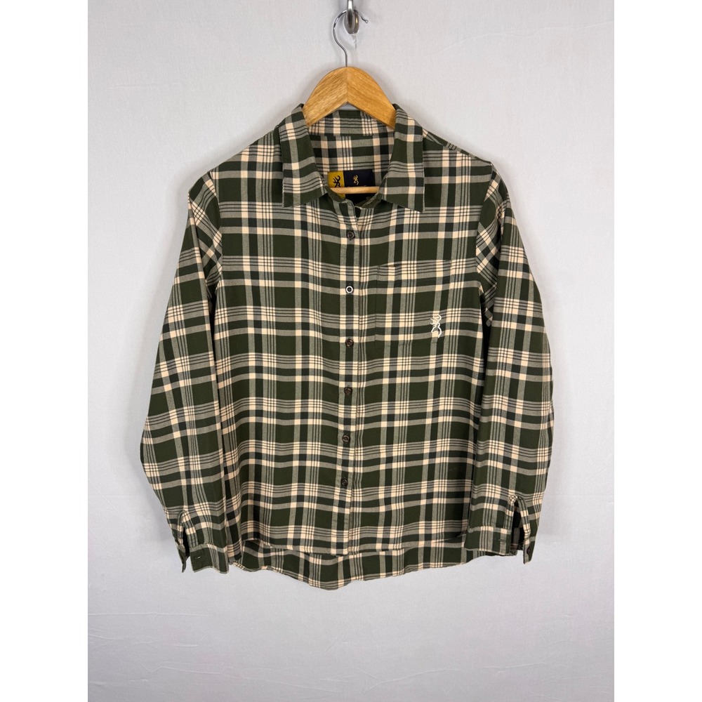 Browning Mens Green Plaid Flannel Long Sleeve Button Down Shirt Size Medium